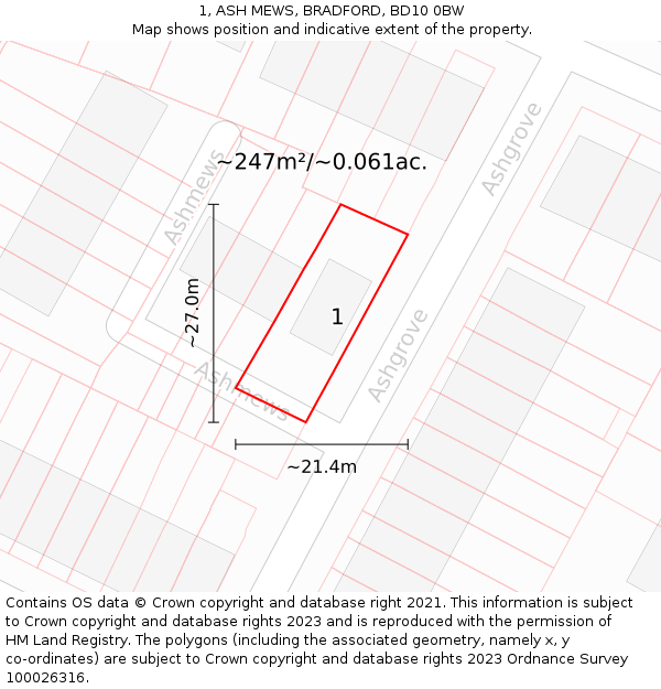 1, ASH MEWS, BRADFORD, BD10 0BW: Plot and title map