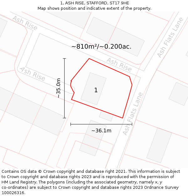 1, ASH RISE, STAFFORD, ST17 9HE: Plot and title map