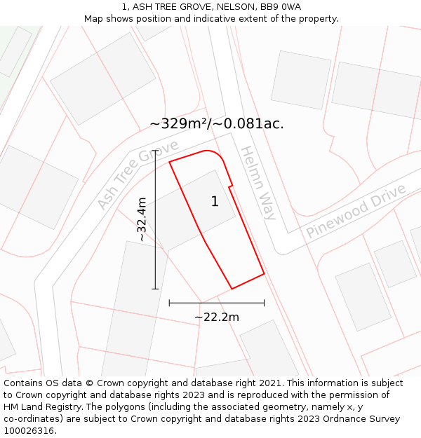 1, ASH TREE GROVE, NELSON, BB9 0WA: Plot and title map