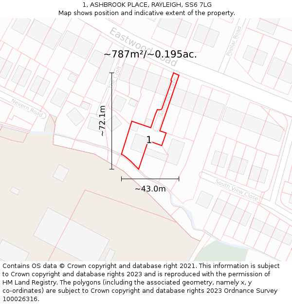 1, ASHBROOK PLACE, RAYLEIGH, SS6 7LG: Plot and title map