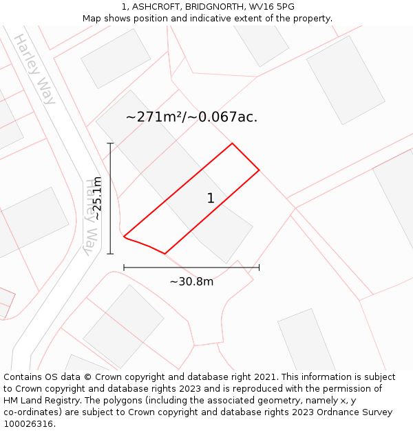 1, ASHCROFT, BRIDGNORTH, WV16 5PG: Plot and title map