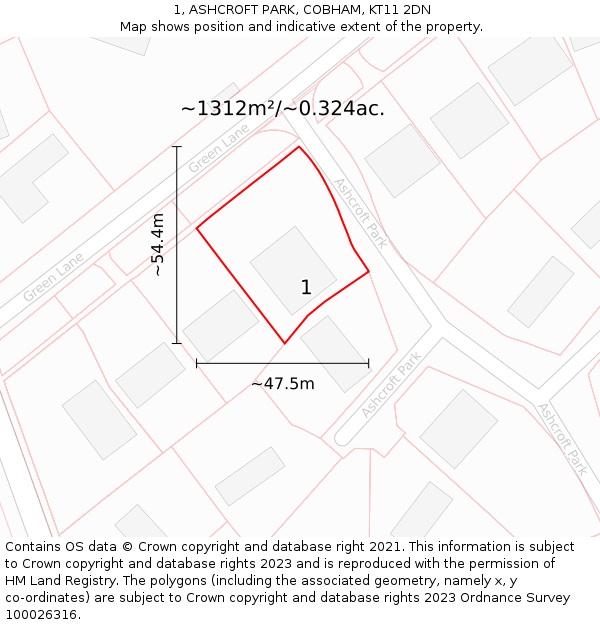 1, ASHCROFT PARK, COBHAM, KT11 2DN: Plot and title map