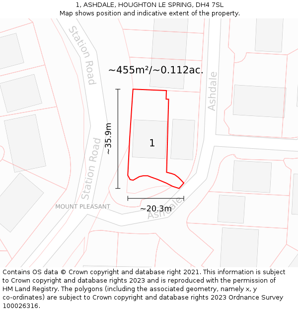 1, ASHDALE, HOUGHTON LE SPRING, DH4 7SL: Plot and title map