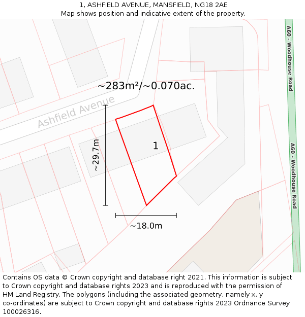 1, ASHFIELD AVENUE, MANSFIELD, NG18 2AE: Plot and title map