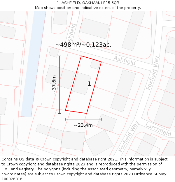 1, ASHFIELD, OAKHAM, LE15 6QB: Plot and title map