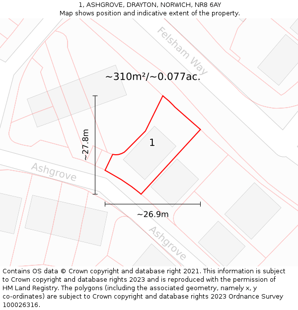 1, ASHGROVE, DRAYTON, NORWICH, NR8 6AY: Plot and title map