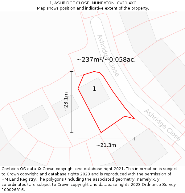 1, ASHRIDGE CLOSE, NUNEATON, CV11 4XG: Plot and title map