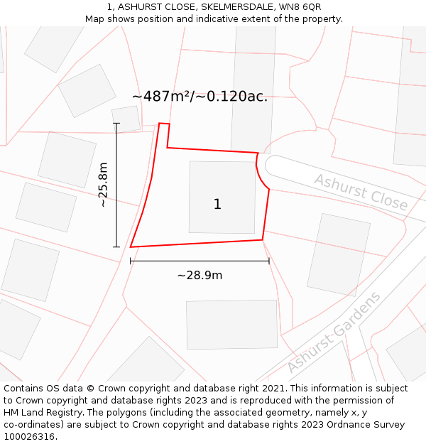 1, ASHURST CLOSE, SKELMERSDALE, WN8 6QR: Plot and title map