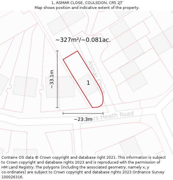 1, ASMAR CLOSE, COULSDON, CR5 2JT: Plot and title map