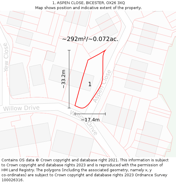 1, ASPEN CLOSE, BICESTER, OX26 3XQ: Plot and title map