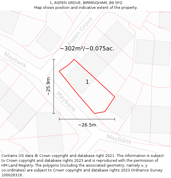 1, ASPEN GROVE, BIRMINGHAM, B9 5FG: Plot and title map