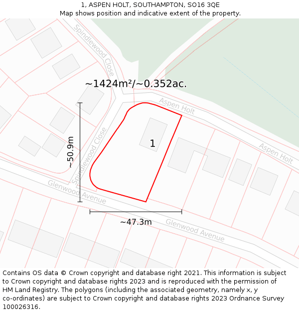 1, ASPEN HOLT, SOUTHAMPTON, SO16 3QE: Plot and title map