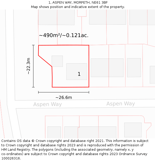 1, ASPEN WAY, MORPETH, NE61 3BF: Plot and title map