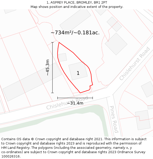 1, ASPREY PLACE, BROMLEY, BR1 2PT: Plot and title map
