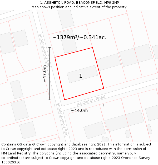 1, ASSHETON ROAD, BEACONSFIELD, HP9 2NP: Plot and title map