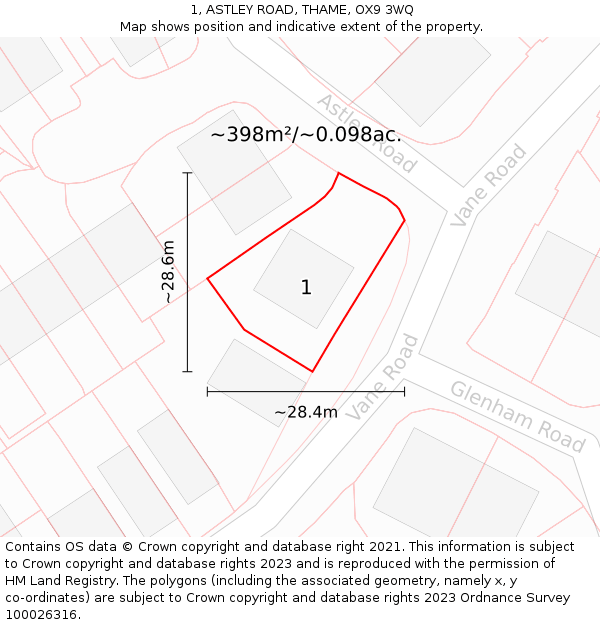 1, ASTLEY ROAD, THAME, OX9 3WQ: Plot and title map