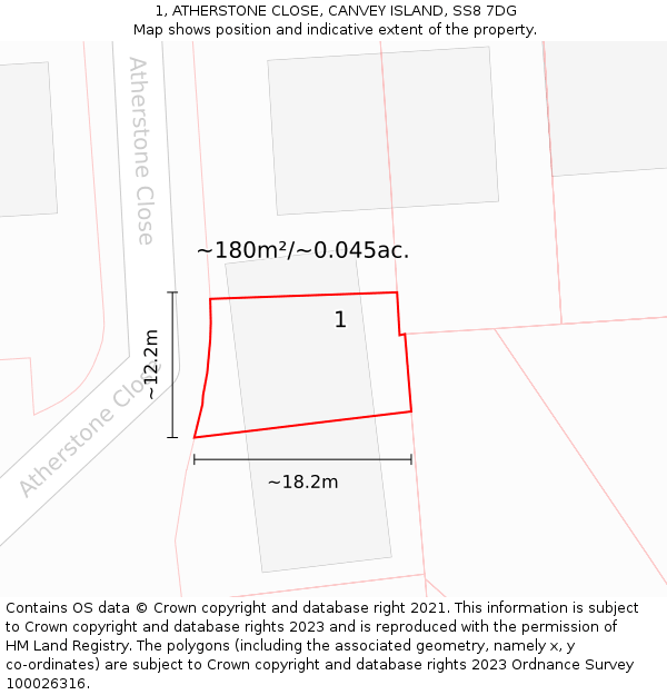 1, ATHERSTONE CLOSE, CANVEY ISLAND, SS8 7DG: Plot and title map