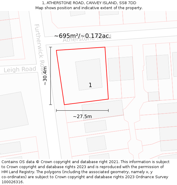 1, ATHERSTONE ROAD, CANVEY ISLAND, SS8 7DD: Plot and title map