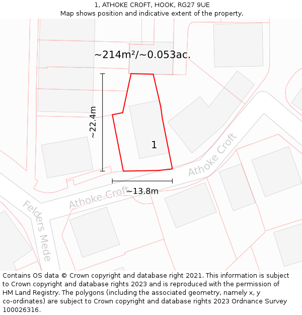 1, ATHOKE CROFT, HOOK, RG27 9UE: Plot and title map