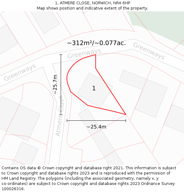 1, ATMERE CLOSE, NORWICH, NR4 6HP: Plot and title map