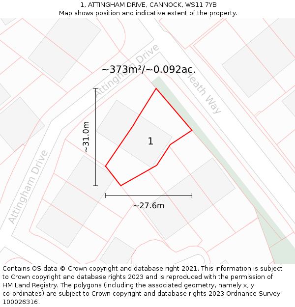 1, ATTINGHAM DRIVE, CANNOCK, WS11 7YB: Plot and title map