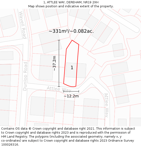 1, ATTLEE WAY, DEREHAM, NR19 2XH: Plot and title map