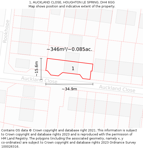 1, AUCKLAND CLOSE, HOUGHTON LE SPRING, DH4 6GG: Plot and title map