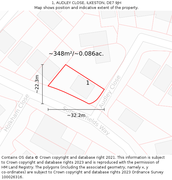 1, AUDLEY CLOSE, ILKESTON, DE7 9JH: Plot and title map