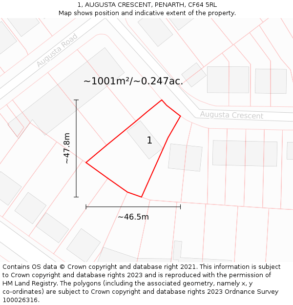 1, AUGUSTA CRESCENT, PENARTH, CF64 5RL: Plot and title map