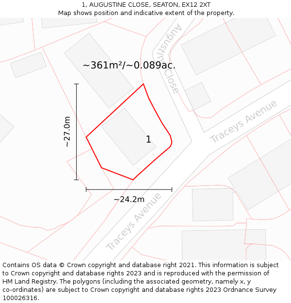 1, AUGUSTINE CLOSE, SEATON, EX12 2XT: Plot and title map