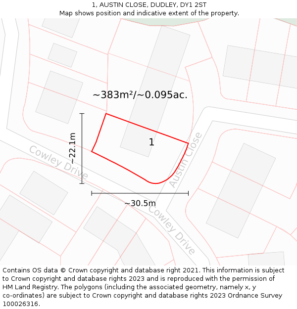 1, AUSTIN CLOSE, DUDLEY, DY1 2ST: Plot and title map