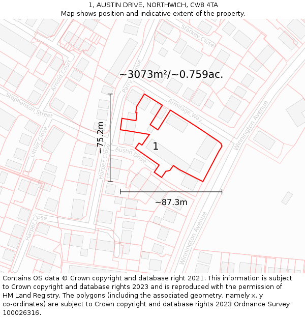 1, AUSTIN DRIVE, NORTHWICH, CW8 4TA: Plot and title map