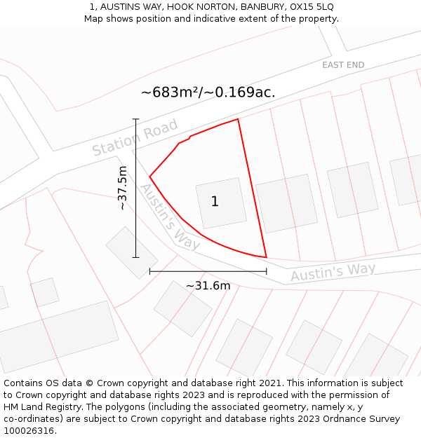 1, AUSTINS WAY, HOOK NORTON, BANBURY, OX15 5LQ: Plot and title map