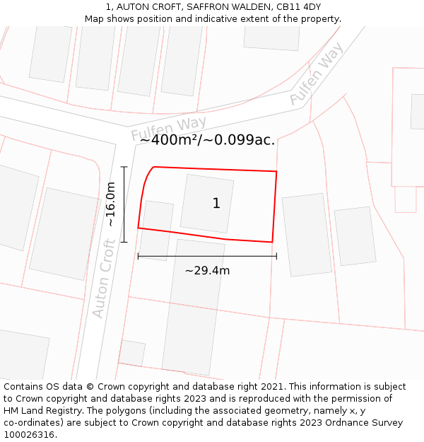 1, AUTON CROFT, SAFFRON WALDEN, CB11 4DY: Plot and title map