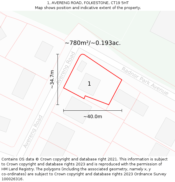 1, AVERENG ROAD, FOLKESTONE, CT19 5HT: Plot and title map