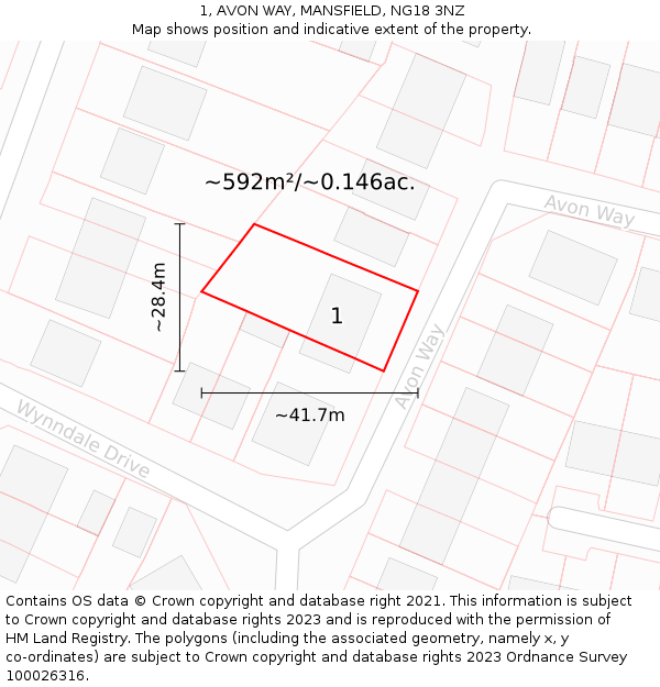 1, AVON WAY, MANSFIELD, NG18 3NZ: Plot and title map