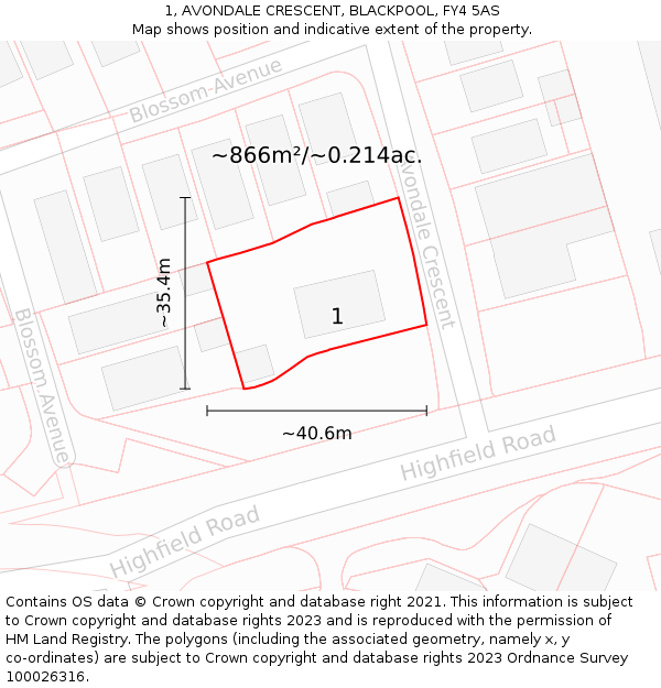 1, AVONDALE CRESCENT, BLACKPOOL, FY4 5AS: Plot and title map