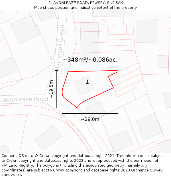 1, AVONLEAZE ROAD, PEWSEY, SN9 5AX: Plot and title map