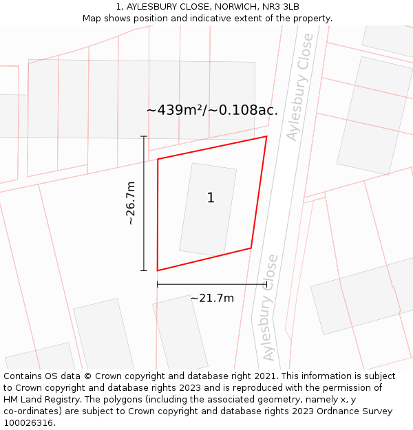 1, AYLESBURY CLOSE, NORWICH, NR3 3LB: Plot and title map