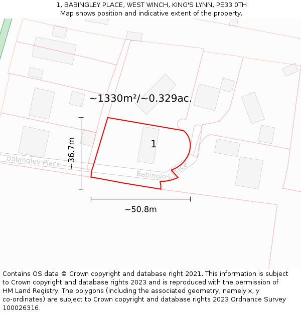 1, BABINGLEY PLACE, WEST WINCH, KING'S LYNN, PE33 0TH: Plot and title map