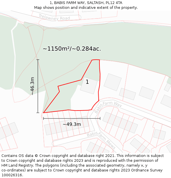 1, BABIS FARM WAY, SALTASH, PL12 4TA: Plot and title map