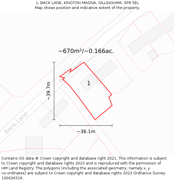 1, BACK LANE, KINGTON MAGNA, GILLINGHAM, SP8 5EL: Plot and title map