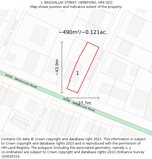 1, BAGGALLAY STREET, HEREFORD, HR4 0DZ: Plot and title map