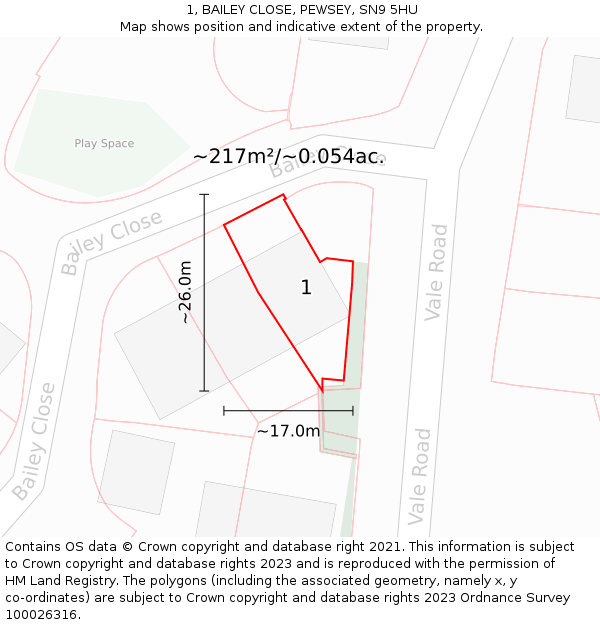 1, BAILEY CLOSE, PEWSEY, SN9 5HU: Plot and title map