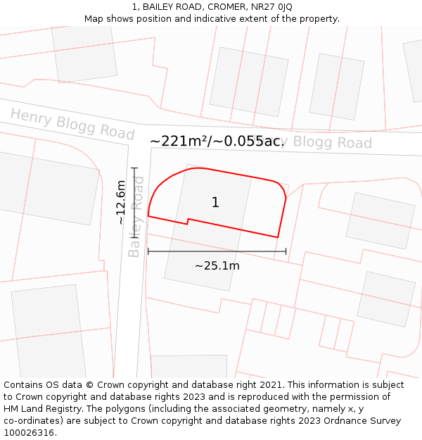 1, BAILEY ROAD, CROMER, NR27 0JQ: Plot and title map