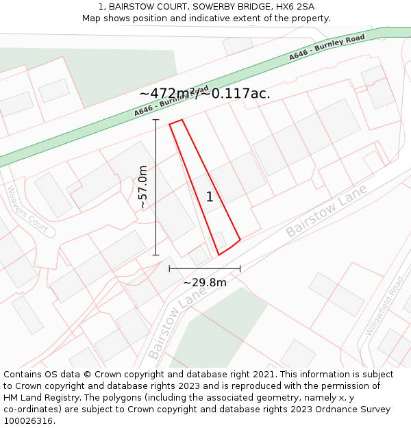 1, BAIRSTOW COURT, SOWERBY BRIDGE, HX6 2SA: Plot and title map