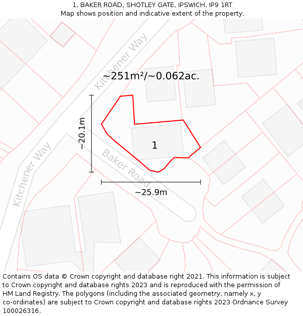 1, BAKER ROAD, SHOTLEY GATE, IPSWICH, IP9 1RT: Plot and title map