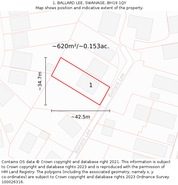 1, BALLARD LEE, SWANAGE, BH19 1QY: Plot and title map