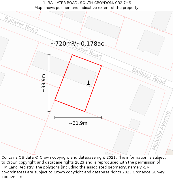 1, BALLATER ROAD, SOUTH CROYDON, CR2 7HS: Plot and title map