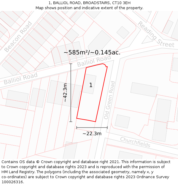 1, BALLIOL ROAD, BROADSTAIRS, CT10 3EH: Plot and title map